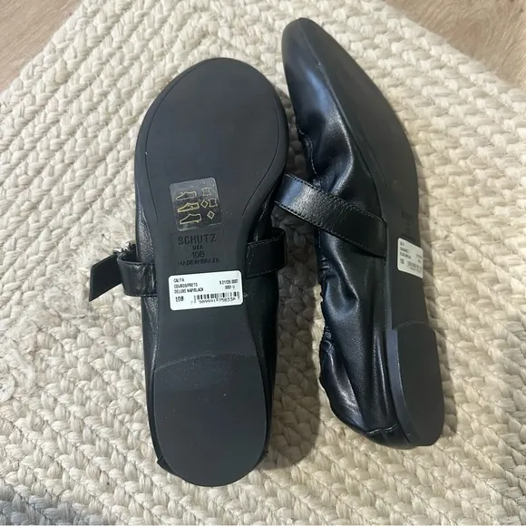 NWT Schutz Calita Buckle Ballet Flats Black Leather