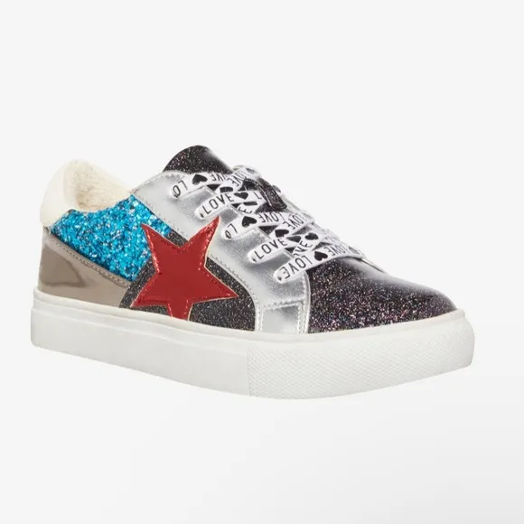NWT Steve Madden Rezume Pewter Glitter Star Metallic Girls Sneakers