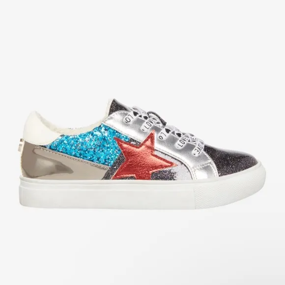 NWT Steve Madden Rezume Pewter Glitter Star Metallic Girls Sneakers
