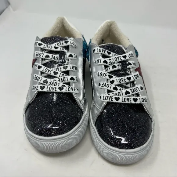 NWT Steve Madden Rezume Pewter Glitter Star Metallic Girls Sneakers