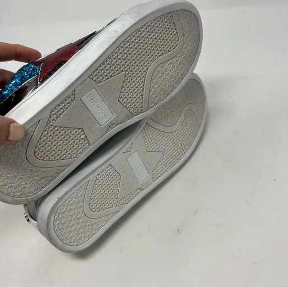 NWT Steve Madden Rezume Pewter Glitter Star Metallic Girls Sneakers