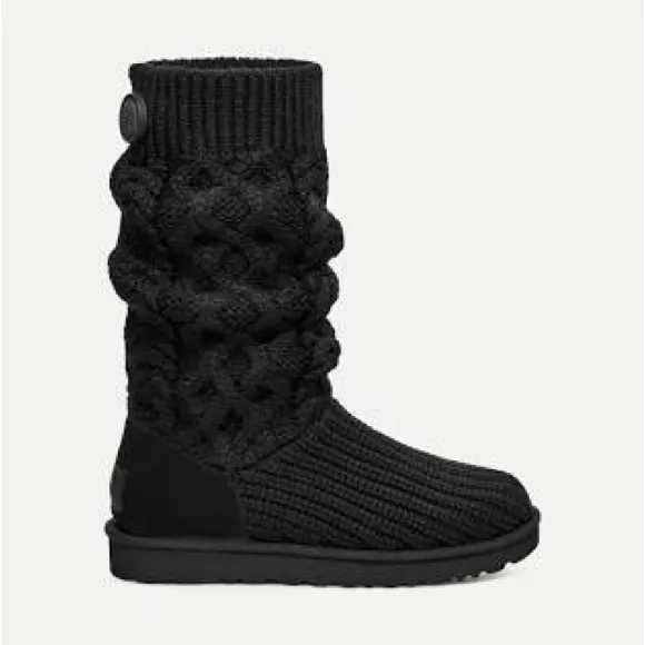 NWT Ugg Womens Classic Cardi Cabled Knit Black Boots Size 5M