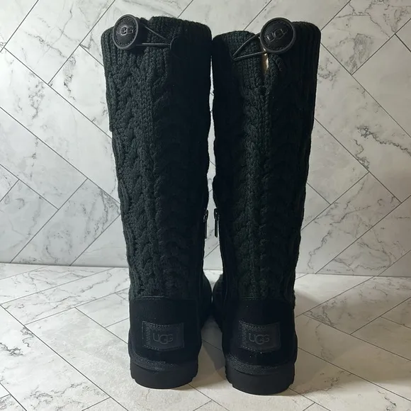 NWT Ugg Womens Classic Cardi Cabled Knit Black Boots Size 5M