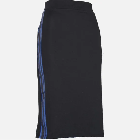 NWT ZARA Black Blue Side Stripe Athleisure Cute Pencil Jersey Midi Skirt Large L