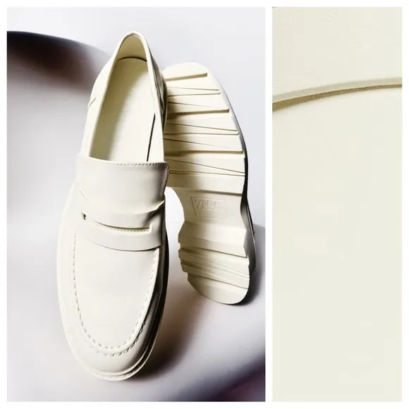 NWT. Zara Off White Faux Leather Low Heel Lug Sole Platform Loafers. Size 9.