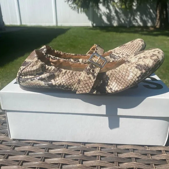 NWT/NIB Schulz Women Calita Flats Shoes in Snake Brown Natural (Sz. 8.5)