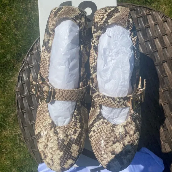 NWT/NIB Schulz Women Calita Flats Shoes in Snake Brown Natural (Sz. 8.5)