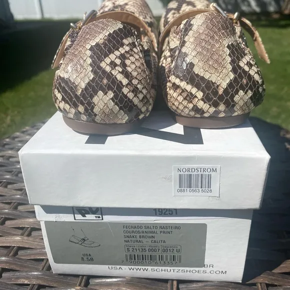NWT/NIB Schulz Women Calita Flats Shoes in Snake Brown Natural (Sz. 8.5)