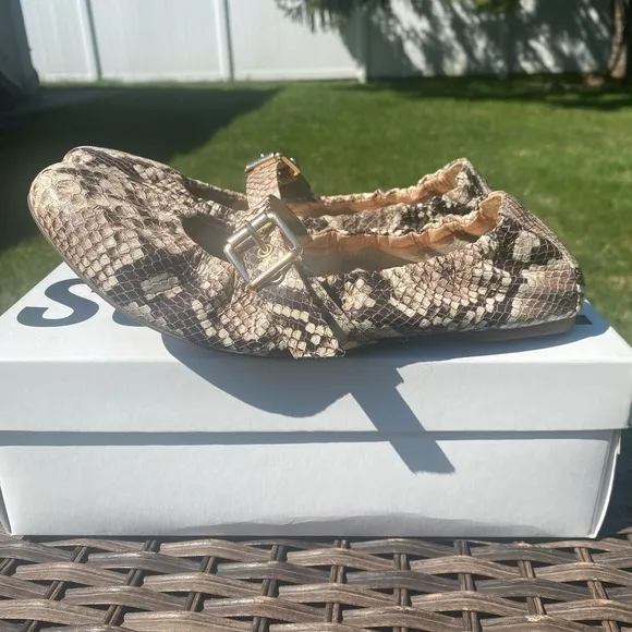 NWT/NIB Schulz Women Calita Flats Shoes in Snake Brown Natural (Sz. 8.5)
