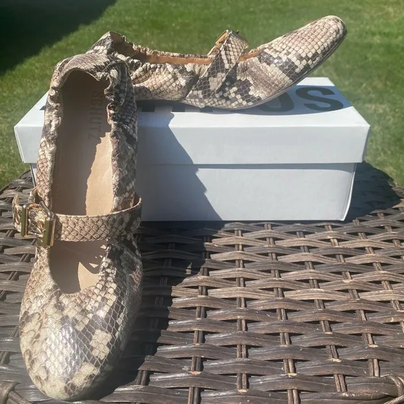 NWT/NIB Schulz Women Calita Flats Shoes in Snake Brown Natural (Sz. 8.5)