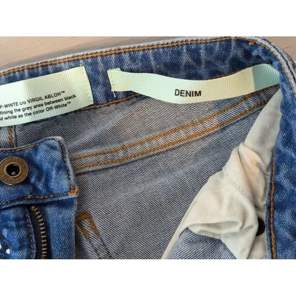 Off White Tapestry Denim Main Label Skinny Jeans Artsy Pants Blue Womens Size 26