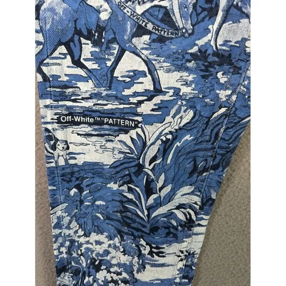 Off White Tapestry Denim Main Label Skinny Jeans Artsy Pants Blue Womens Size 26