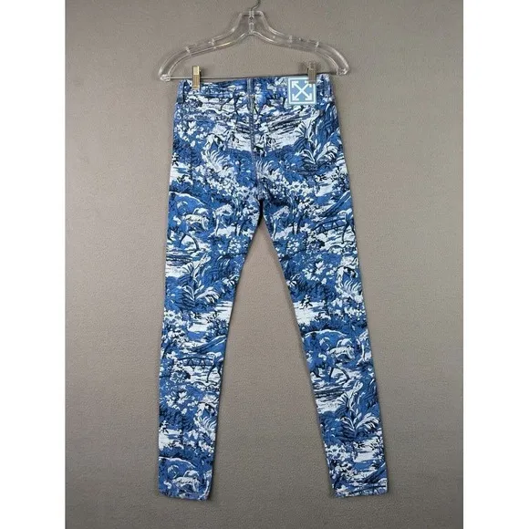 Off White Tapestry Denim Main Label Skinny Jeans Artsy Pants Blue Womens Size 26