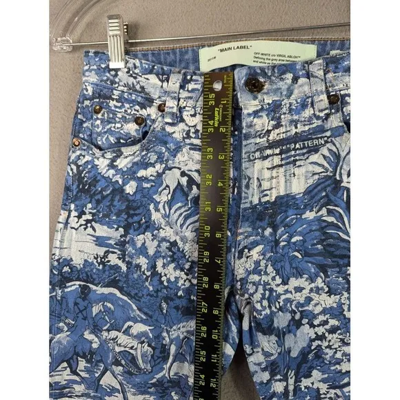 Off White Tapestry Denim Main Label Skinny Jeans Artsy Pants Blue Womens Size 26