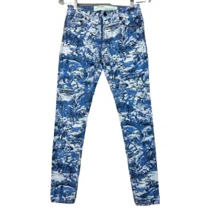 Off White Tapestry Denim Main Label Skinny Jeans Artsy Pants Blue Womens Size 26