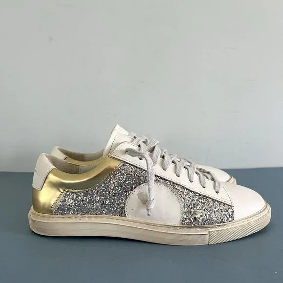 Oliver Cabell Low 1 Bondi Silver Glitter Distressed Fashion Sneakers