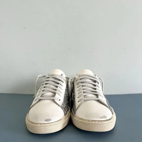 Oliver Cabell Low 1 Bondi Silver Glitter Distressed Fashion Sneakers