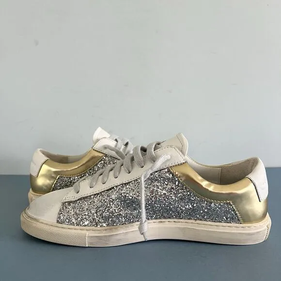 Oliver Cabell Low 1 Bondi Silver Glitter Distressed Fashion Sneakers