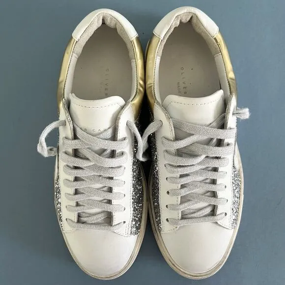 Oliver Cabell Low 1 Bondi Silver Glitter Distressed Fashion Sneakers