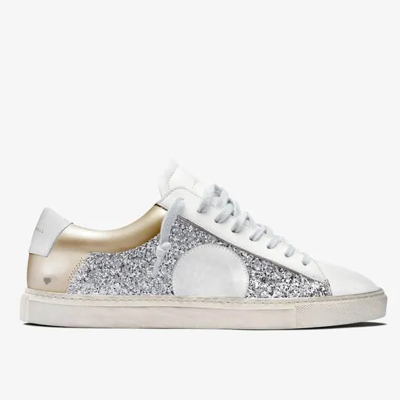 Oliver Cabell Low 1 Bondi Silver Glitter Distressed Fashion Sneakers