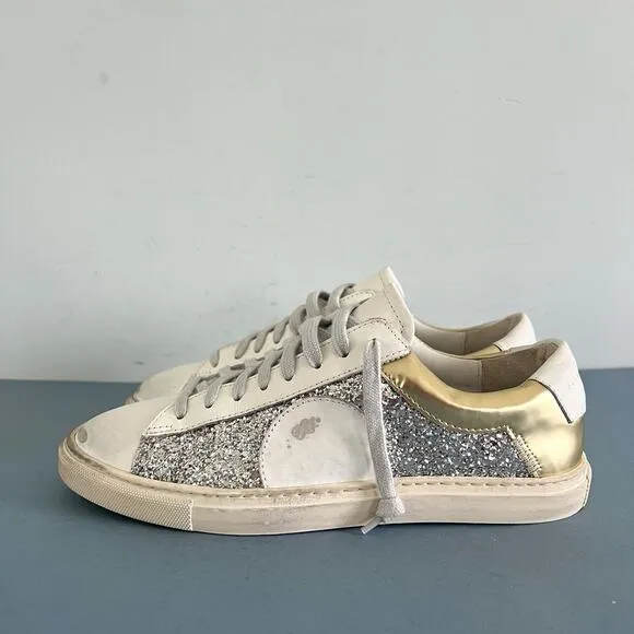 Oliver Cabell Low 1 Bondi Silver Glitter Distressed Fashion Sneakers