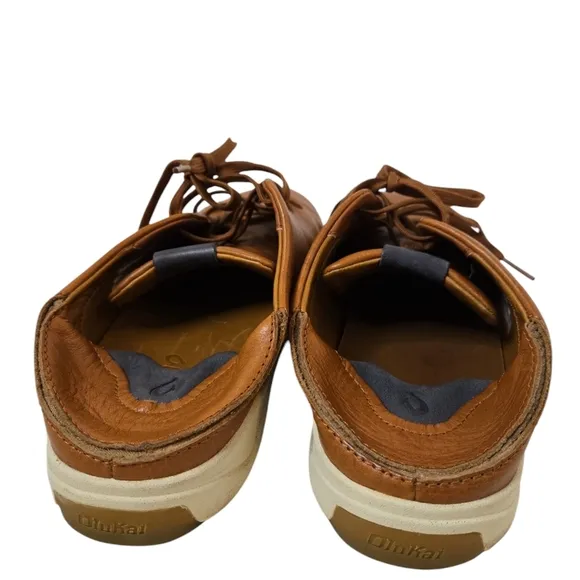 OluKai Men's Lae'ahi Lī 'Ili Leather Lace Up Sneakers- Fox Tan Brown - 9 M