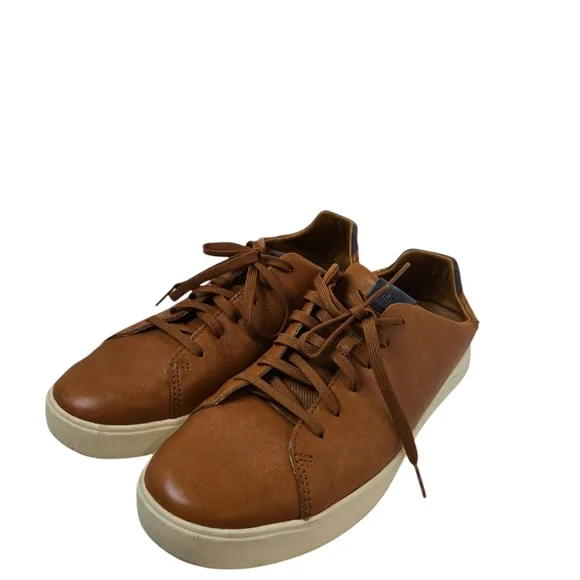 OluKai Men's Lae'ahi Lī 'Ili Leather Lace Up Sneakers- Fox Tan Brown - 9 M