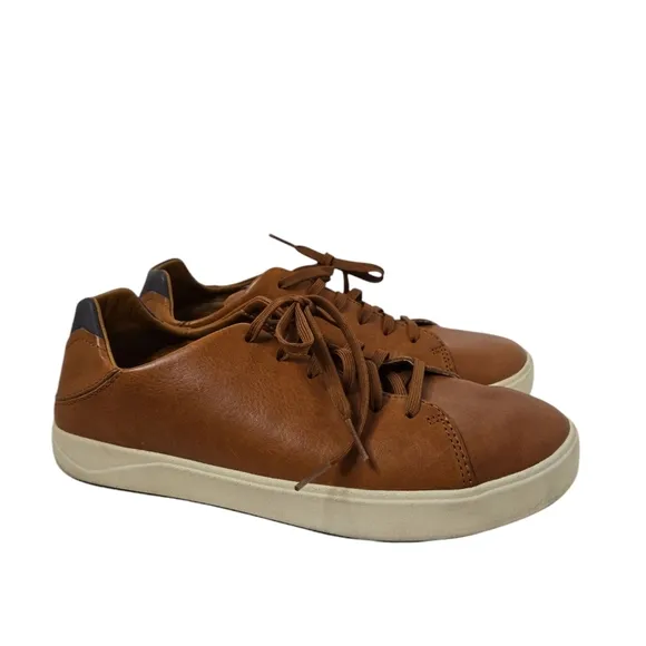 OluKai Men's Lae'ahi Lī 'Ili Leather Lace Up Sneakers- Fox Tan Brown - 9 M