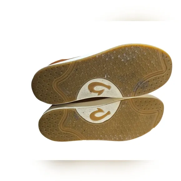 OluKai Men's Lae'ahi Lī 'Ili Leather Lace Up Sneakers- Fox Tan Brown - 9 M