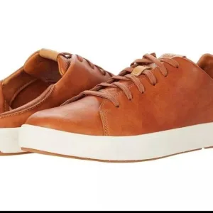 OluKai Men's Lae'ahi Lī 'Ili Leather Lace Up Sneakers- Fox Tan Brown - 9 M