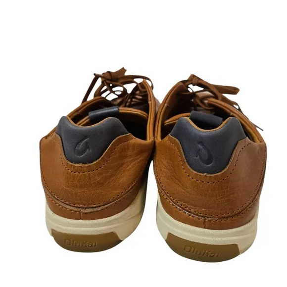 OluKai Men's Lae'ahi Lī 'Ili Leather Lace Up Sneakers- Fox Tan Brown - 9 M