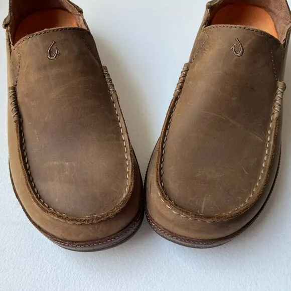 Olukai Moloa Nubuck Leather Slip-On Shoes Loafers Comfort Casual Brown Size 11