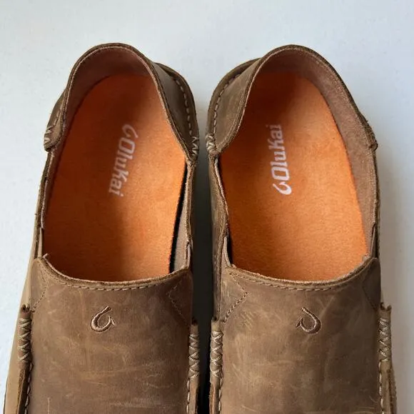 Olukai Moloa Nubuck Leather Slip-On Shoes Loafers Comfort Casual Brown Size 11