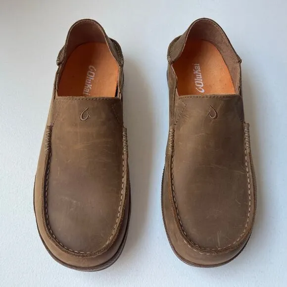 Olukai Moloa Nubuck Leather Slip-On Shoes Loafers Comfort Casual Brown Size 11