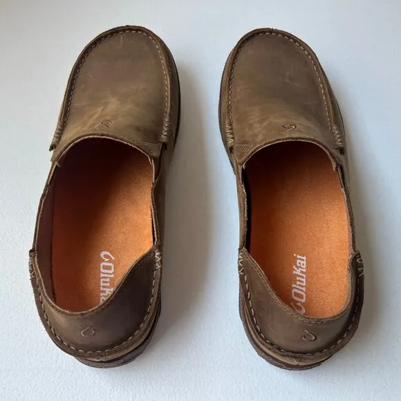 Olukai Moloa Nubuck Leather Slip-On Shoes Loafers Comfort Casual Brown Size 11