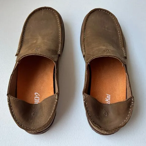 Olukai Moloa Nubuck Leather Slip-On Shoes Loafers Comfort Casual Brown Size 11