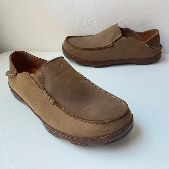 Olukai Moloa Nubuck Leather Slip-On Shoes Loafers Comfort Casual Brown Size 11