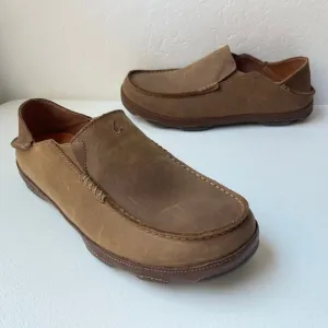 Olukai Moloa Nubuck Leather Slip-On Shoes Loafers Comfort Casual Brown Size 11