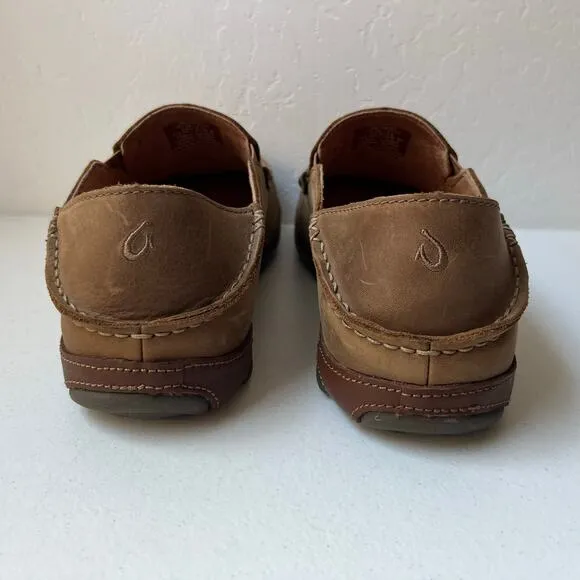 Olukai Moloa Nubuck Leather Slip-On Shoes Loafers Comfort Casual Brown Size 11