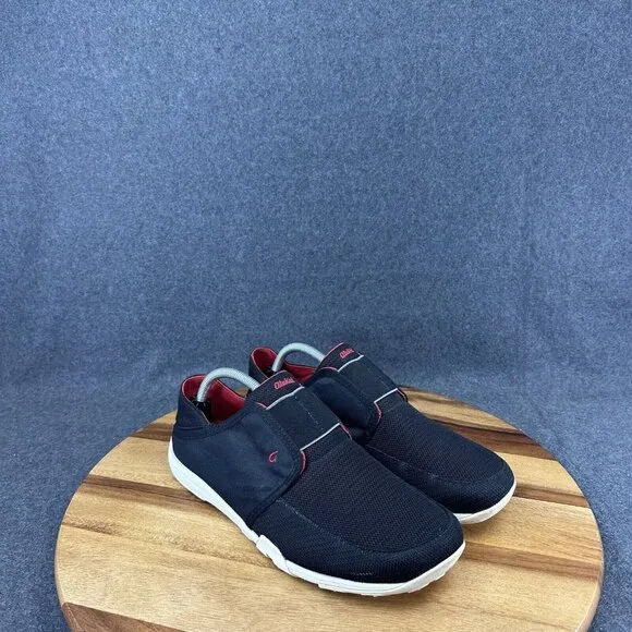 OluKai Nohea Sport Mesh Men Sz 10.5 Black Red Convertible Loafers Mules Comfort
