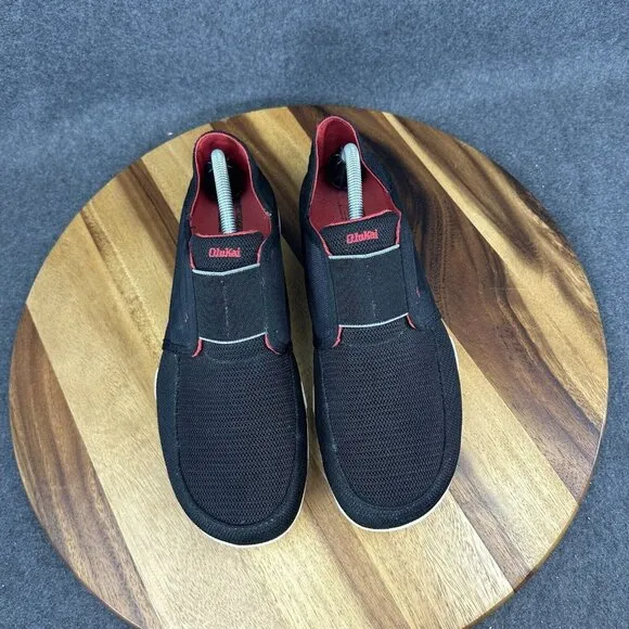 OluKai Nohea Sport Mesh Men Sz 10.5 Black Red Convertible Loafers Mules Comfort
