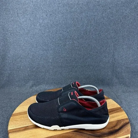 OluKai Nohea Sport Mesh Men Sz 10.5 Black Red Convertible Loafers Mules Comfort