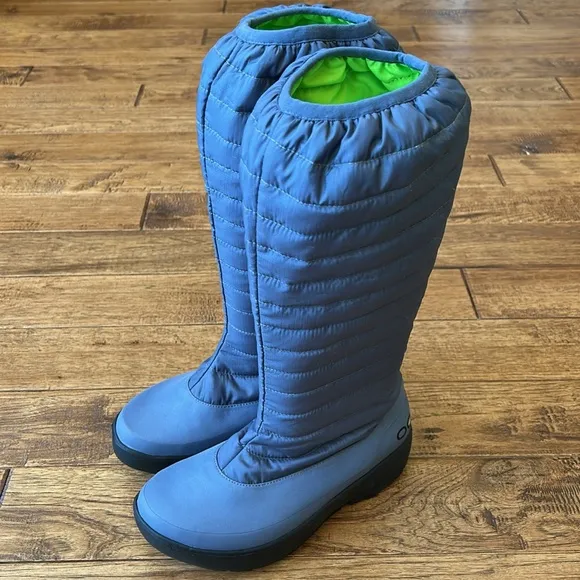 Oofos Oomg Boots Tall Quilted Recovery Pull On Comfort Purple Blue Womens Size 9