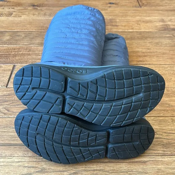 Oofos Oomg Boots Tall Quilted Recovery Pull On Comfort Purple Blue Womens Size 9