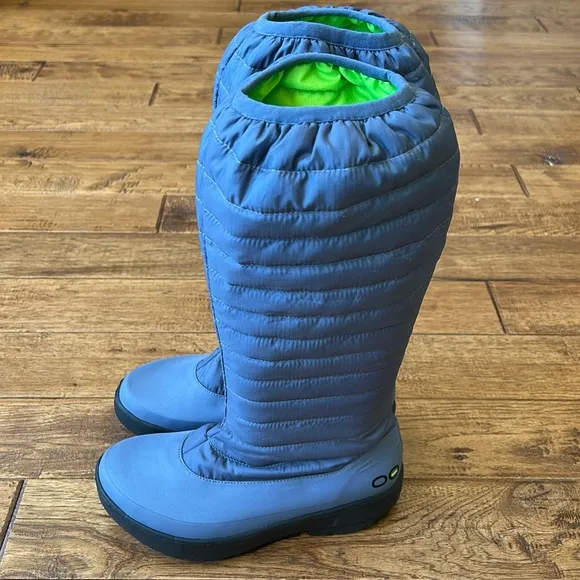 Oofos Oomg Boots Tall Quilted Recovery Pull On Comfort Purple Blue Womens Size 9