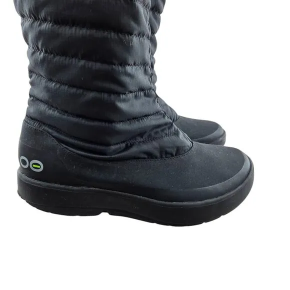 Oofos Oomg Quilted Boots Womens 9 40 Black Recovery Travel Packable Gym Comfort