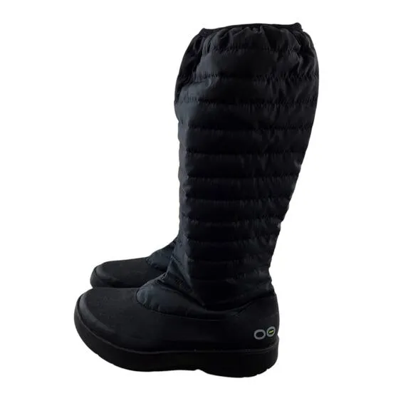 Oofos Oomg Quilted Boots Womens 9 40 Black Recovery Travel Packable Gym Comfort