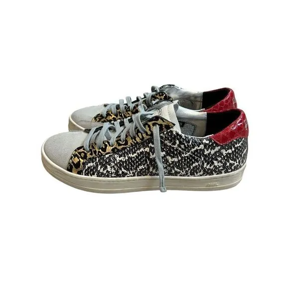 P448 John Snake-Print Low Top Lace-Up Sneakers Womens Gray Size 38