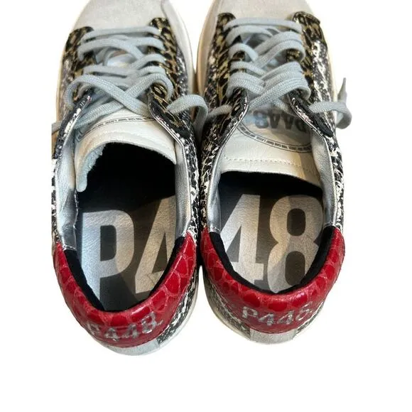 P448 John Snake-Print Low Top Lace-Up Sneakers Womens Gray Size 38