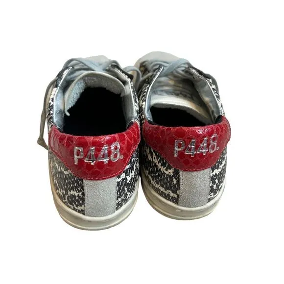 P448 John Snake-Print Low Top Lace-Up Sneakers Womens Gray Size 38